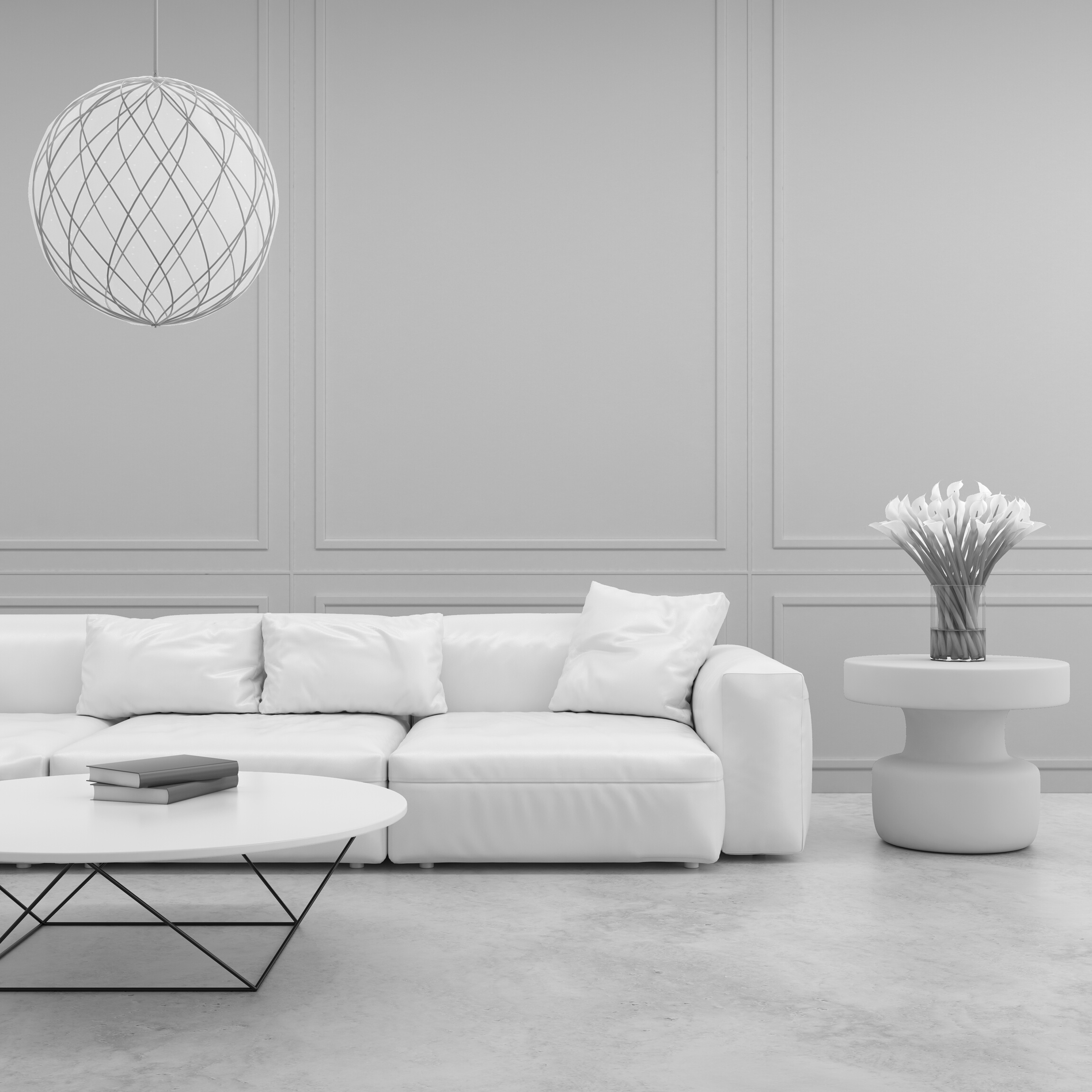 White elegant sofa in the living room